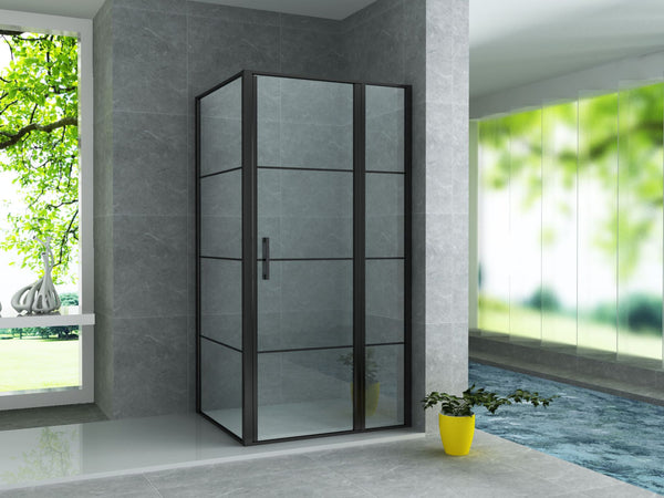 ALONI DOUCHECABINE - DRAAIDEUR, VAST WANDJE EN ZIJWAND - 800 X 1200 X 2000MM - MAT ZWART - HELDER GLAS
