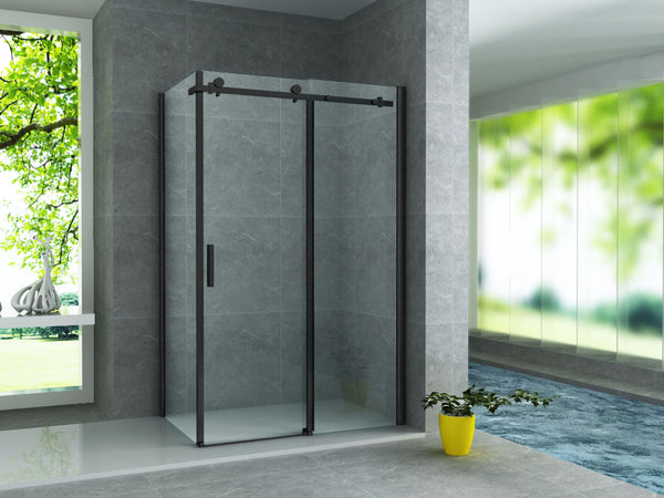 ALONI DOUCHECABINE - SCHUIFDEUR EN ZIJWAND - 900 X 1200 X 1950MM - MAT ZWART - HELDER GLAS