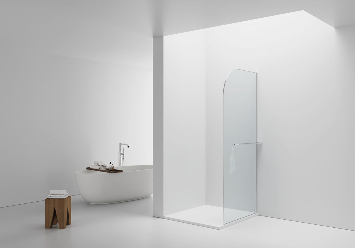 CURVY INLOOPDOUCHE MET HANDDOEKHOUDER - GEBOGEN - MET ANTI-KALKBEHANDELING - OMKEERBAAR - 8MM VEILIGHEIDSGLAS - 100X200CM - CHROOM - HELDER GLAS