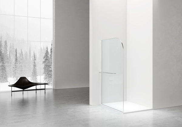 CURVY INLOOPDOUCHE MET HANDDOEKHOUDER - GEBOGEN - MET ANTI-KALKBEHANDELING - OMKEERBAAR - 8MM VEILIGHEIDSGLAS - 120X200CM - CHROOM - HELDER GLAS