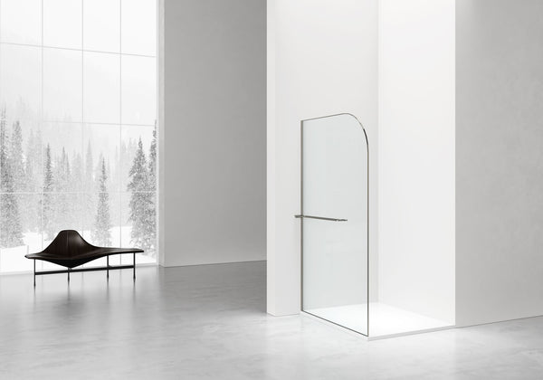 CURVY INLOOPDOUCHE MET HANDDOEKHOUDER - GEBOGEN - MET ANTI-KALKBEHANDELING - OMKEERBAAR - 8MM VEILIGHEIDSGLAS - 120X200CM - GUNMETAL - HELDER GLAS