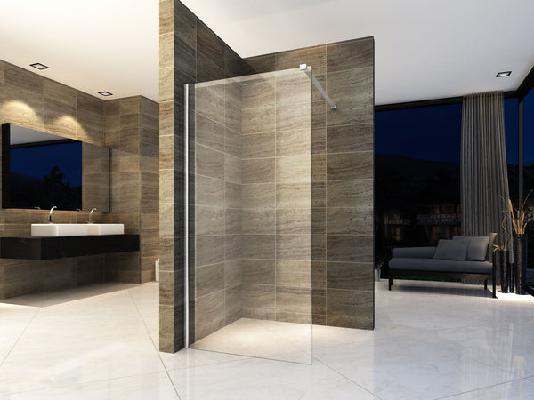 ALONI ZIJWAND MET VERBINDINGSPROFIEL VOOR INLOOPDOUCHE - DRAAIBAAR - 500 X 2000MM - CHROOM - HELDER GLAS