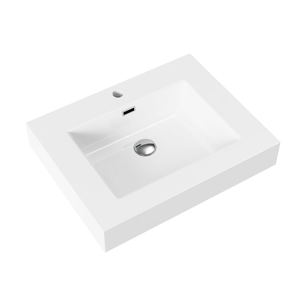 Wastafel - 1 Wasbak - Met Overloop - 1 Kraangat - Kunstmarmer - 60x10x46 Cm - Glanzend Wit