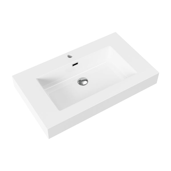Wastafel - 1 Wasbak - Met Overloop - 1 Kraangat - Kunstmarmer - 80x10x46 Cm - Glanzend Wit