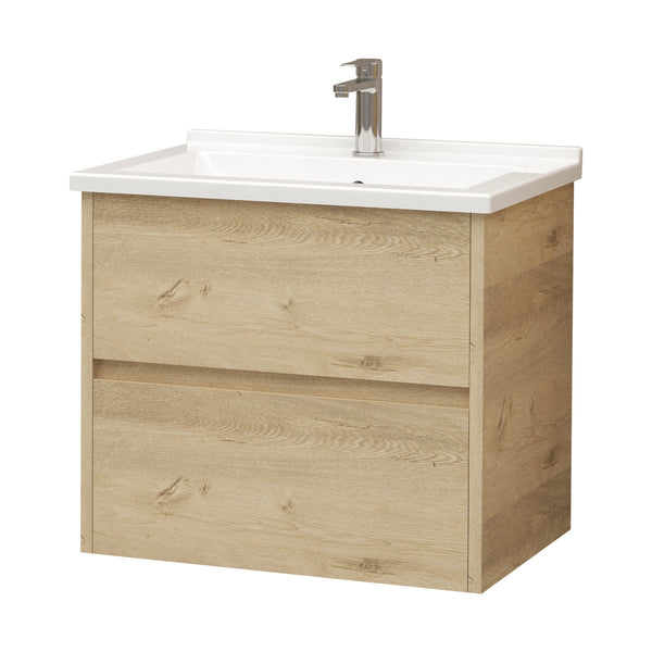 Aloni Hayat Wastafelonderkast - 2 Lades - Softclose - Greeploos - 59,5x50x45 Cm - Eik
