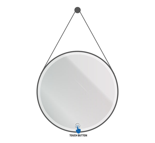 Aloni Beltia Spiegel - Met Led Verlichting - Rond - Met Lijst - Met Imitatie Lederen Band En Haak - Kleurtemperatuur Led 3500-6500k - 80cm