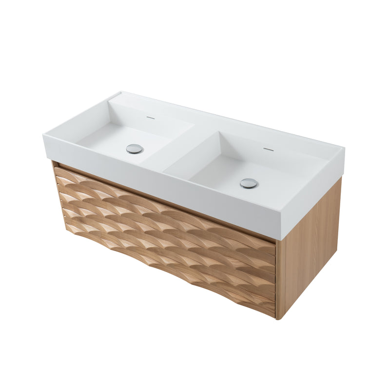 Nukumo Aske Wastafelonderkast - 1 Lade - Greeploos - Soft Close – 119x40x52 Cm - Licht Eiken