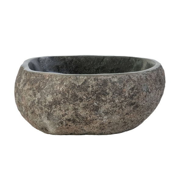 WASKOM VAN NATUURLIJKE RIVIERSTEEN - GRIJS 30-35X15X2CM