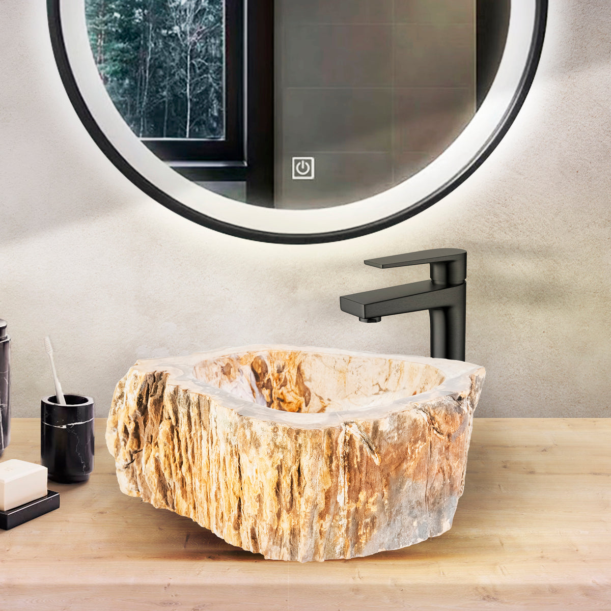 Waskom Fossiel Hout 30-35x15cm