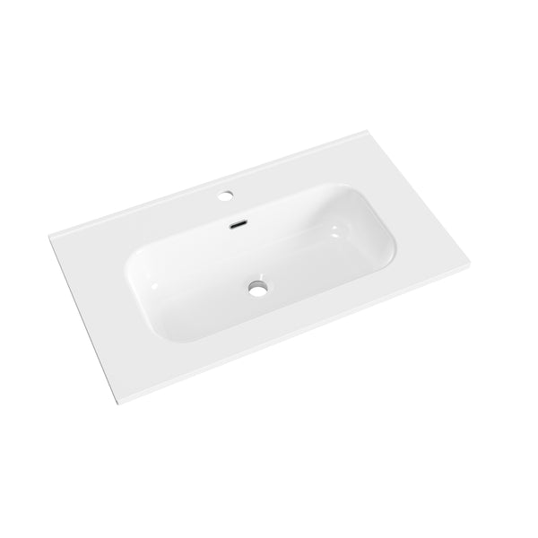 Aloni Liva Wastafel - 80x1,8x46 Cm - 1 Wasbak - 1 Kraangat - Met Overloop - Keramiek - Glanzend Wit