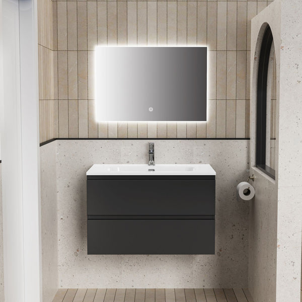 ALONI LIVA BADKAMERMEUBELSET COMPLEET - MET ONDERKAST - MET WASTAFEL - MET LED SPIEGEL - 80CM - MAT ZWART