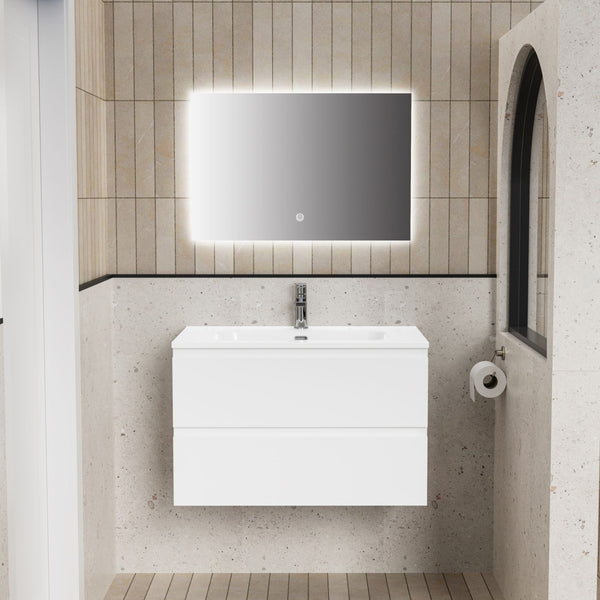 ALONI LIVA BADKAMERMEUBELSET COMPLEET - MET ONDERKAST - MET WASTAFEL - MET LED SPIEGEL - 80CM - GLANZEND WIT