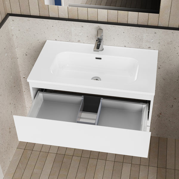 Aloni Liva Badkamermeubelset Compleet - Met Onderkast - Met Wastafel - Met Led Spiegel - 80cm - Glanzend Wit