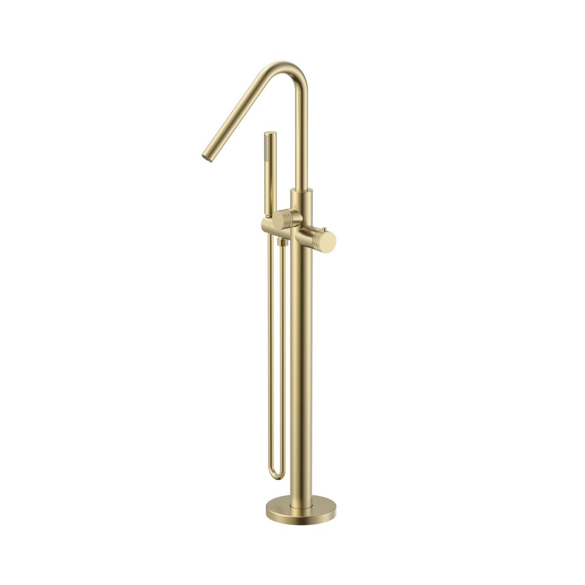 STRIA BADMENGKRAAN - VRIJSTAAND - THERMOSTATISCH - MET HANDDOUCHE EN DOUCHESLANG - KNOPPEN MET RIBBELSTRUCTUUR - BELGAQUA - GEBORSTELD GOUD (PVD)
