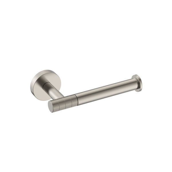 STRIA TOILETROLHOUDER MET VASTE ARM - AFWERKING MET RIBBELSTRUCTUUR - GEBORSTELD RVS