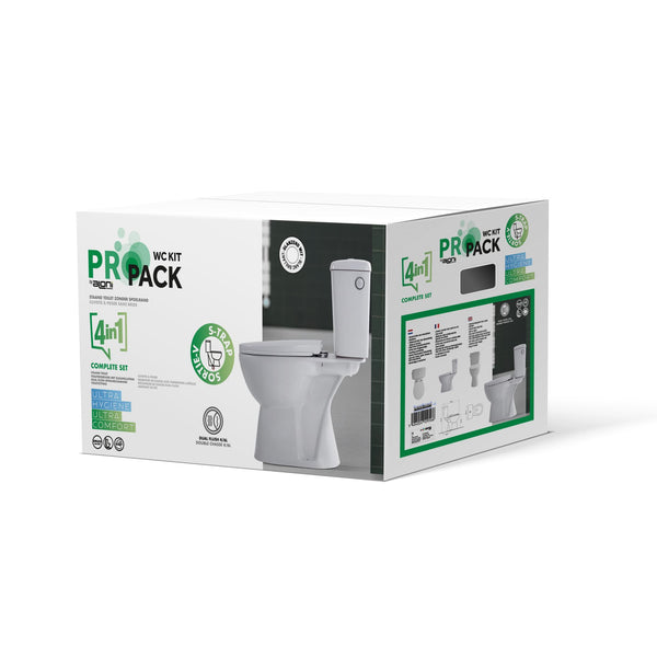ALONI PRO DUOBLOK - STAAND TOILET - RANDLOOS - S-TRAP - VLOERUITLAAT - MET RESERVOIR - MET SPOELMECHANISME - DUBBELE SPOELFUNCTIE 4/6L - MET ZITTING - SOFTCLOSE - QUICK RELEASE - 39X73X67 CM - WIT