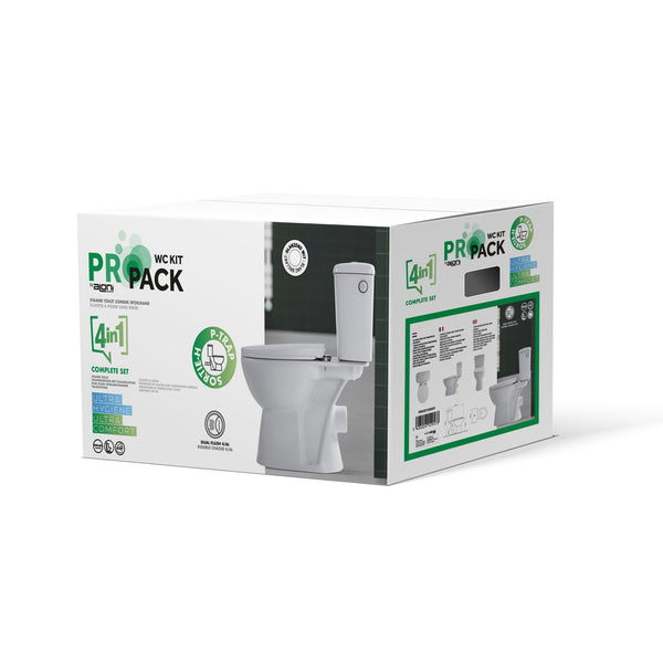 ALONI PRO DUOBLOK - STAAND TOILET - RANDLOOS - P-TRAP - MUURUITLAAT - MET RESERVOIR - MET SPOELMECHANISME - DUBBELE SPOELFUNCTIE 4/6L - MET ZITTING - SOFTCLOSE - QUICK RELEASE - 39X73X67 CM - WIT
