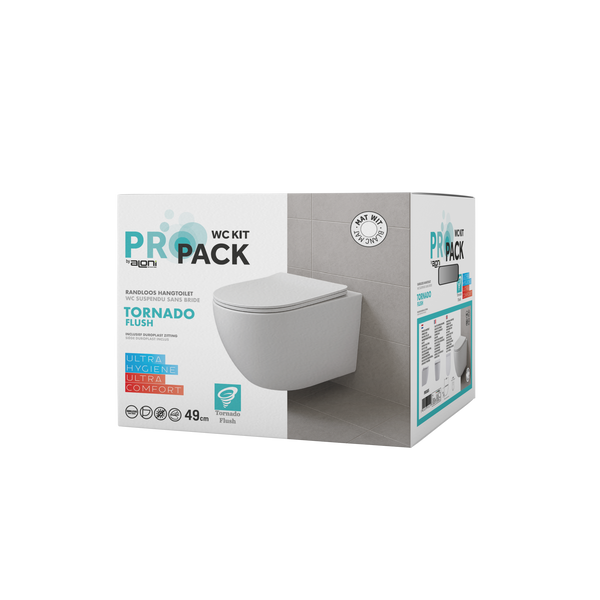 ALONI PRO HANGTOILET - TORNADO FLUSH - RANDLOOS - MET ZITTING - DUROPLAST - SOFT CLOSE - QUICK RELEASE - COMPACT 49 CM - 36X32X49 CM - MAT WIT