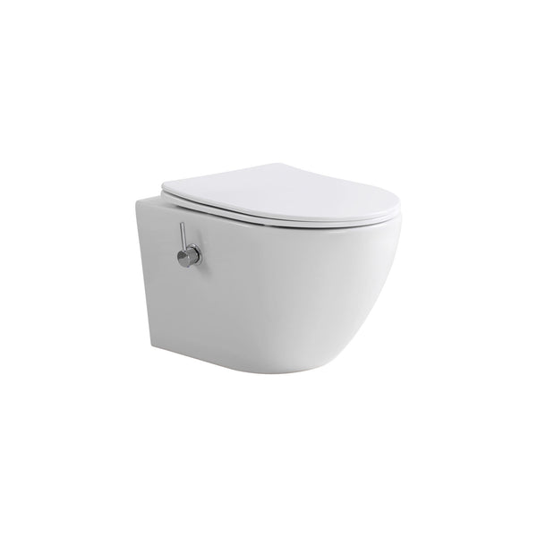 ALONI PRO HANGTOILET MET BIDET - TORNADO FLUSH - RANDLOOS - MET BIDETKRAAN KOUD EN WARM WATER - MET ZITTING - 52,5CM - GLANZEND WIT