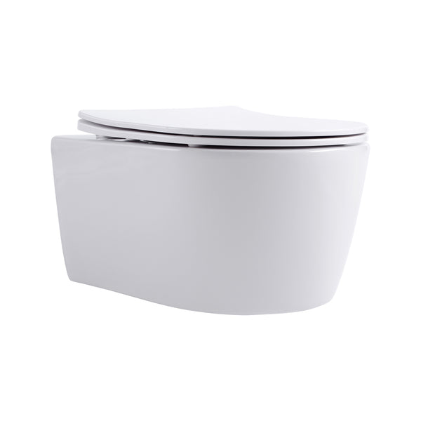 Aloni Pro Hangtoilet - Randloos - Met Zitting - Duroplast - Soft Close - Quick Release - Compact 49 Cm - 36x25x49 Cm - Glanzend Wit