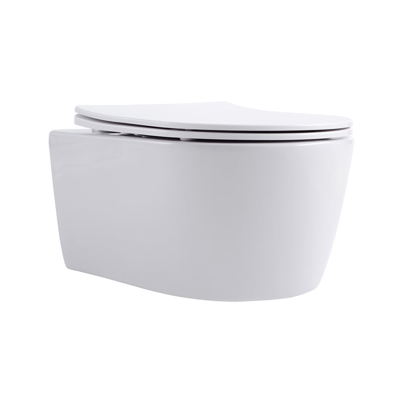 Sorei Hvita Pro Hangtoilet - Randloos - Met Zitting - Duroplast - Soft Close - Quick Release - Compact 49 Cm - 36x25x49 Cm - Glanzend Wit