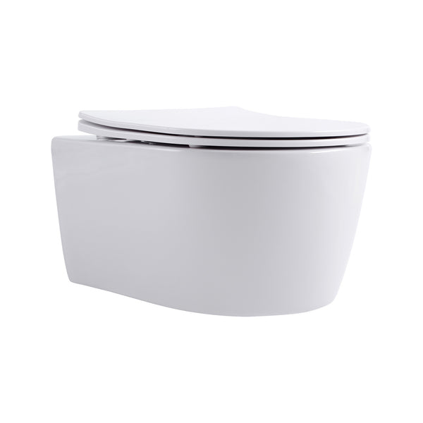 Aloni Pro Hangtoilet - Randloos - Met Zitting - Duroplast - Soft Close - Quick Release - Compact 49 Cm - 36x25x49 Cm - Mat Wit