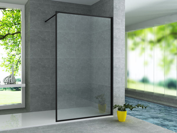 ALONI INLOOPDOUCHE MET KADER - 900 X 2000MM - MAT ZWART - HELDER GLAS