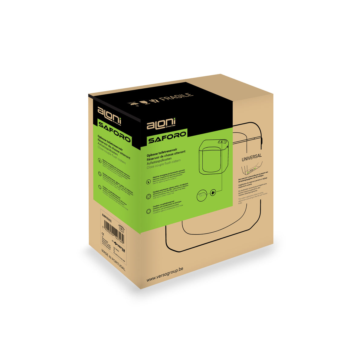 Aloni Saforo Toiletreservoir - Dubbele Spoeling 3/6 L - Waterbesparend - Kunststof - Glanzend Wit