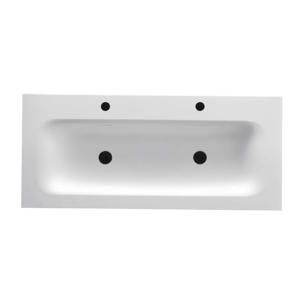 WONDA ROUND SLIM WASTAFEL - 1 WASBAK - MET OVERLOOP - 2 KRAANGATEN - KUNSTMARMER - 120X1,6X52,5 CM - MAT WIT