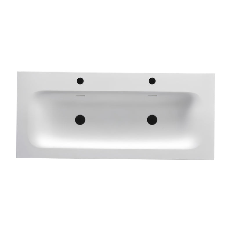 Nukumo Take Round Slim Wastafel - 1 Wasbak - Met Overloop - 2 Kraangaten - Kunstmarmer - 120x1,6x52,5 Cm - Mat Wit