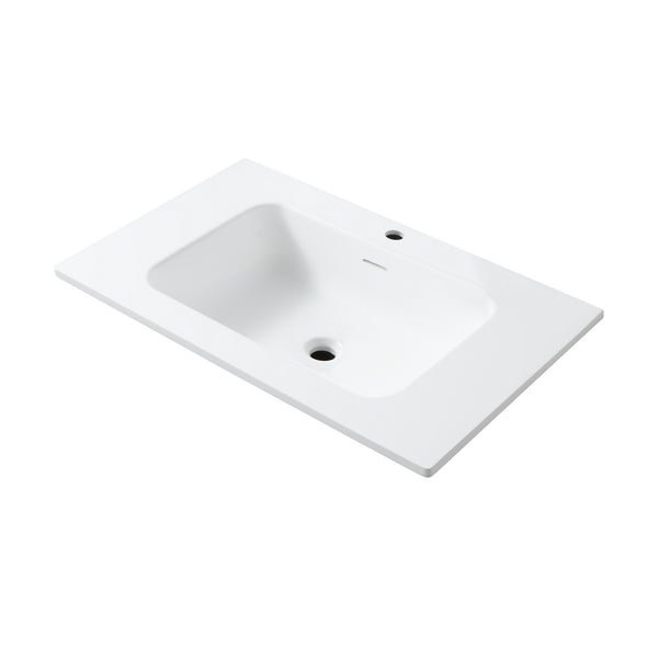 Wonda Square Wastafel - 1 Wasbak - Met Overloop - Zonder Kraangat - Kunstmarmer - 80x12x52,5 Cm - Mat Wit