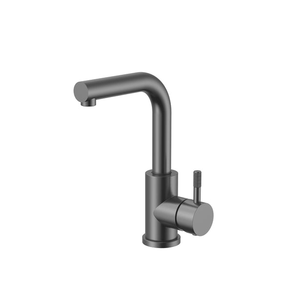 STRIA WASTAFEL/KEUKENMENGKRAAN - RECHTE UITLOOP - DRAAIBAAR - COLD START - HENDEL MET VERFIJNDE RIBBELSTRUCTUUR - ZONDER AFVOERPLUG - GUNMETAL (PVD)