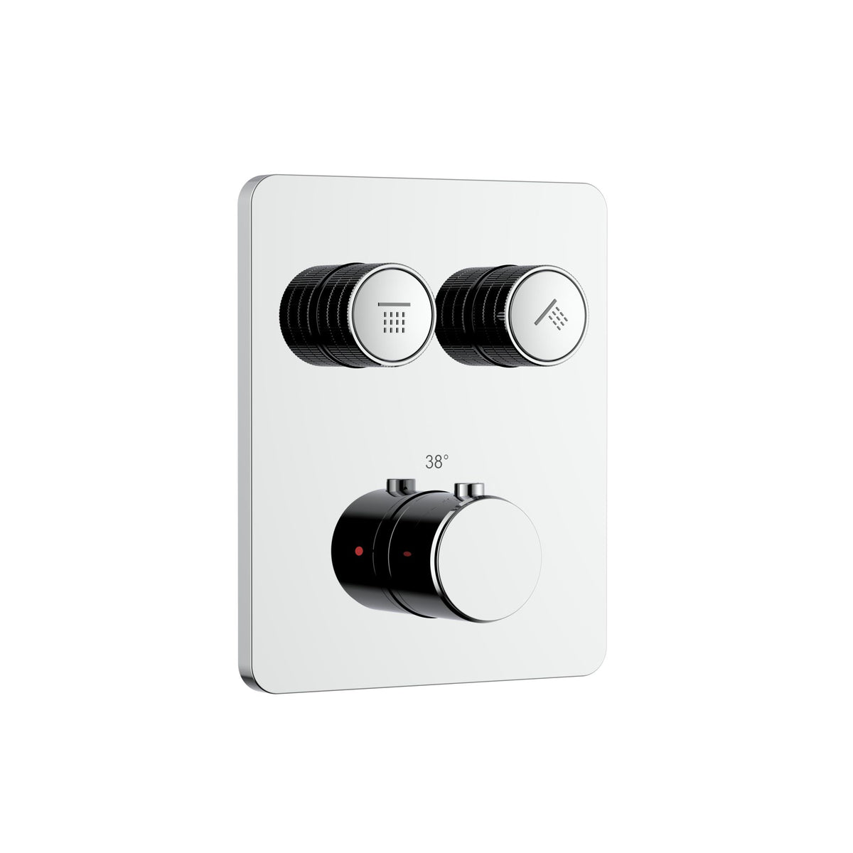 STRIA DOUCHEMENGKRAAN - 2 WEG - THERMOSTATISCH - DRUKNOPPEN MET VERFIJNDE RIBBELSTRUCTUUR - MET INBOUWBOX EN AFBOUWDEEL - RECHTHOEKIG - BELGAQUA - CHROOM