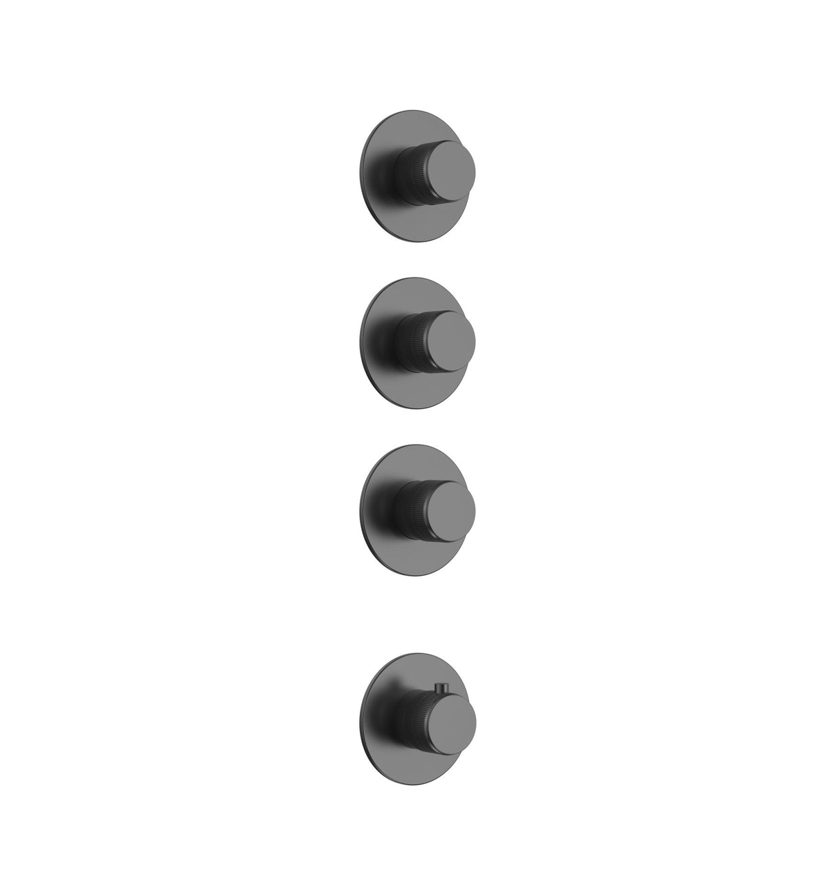 STRIA AFBOUWDEEL DOUCHEMENGKRAAN - 3 WEG MET 3 STOPKRANEN - THERMOSTATISCH - INBOUW - ROND - KNOPPEN MET VERFIJNDE RIBBELSTRUCTUUR - GUNMETAL (PVD)