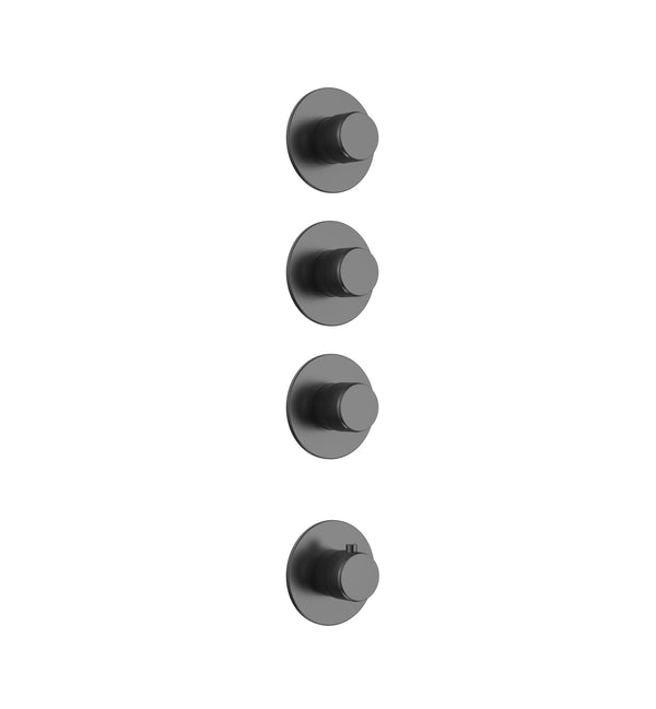 STRIA AFBOUWDEEL DOUCHEMENGKRAAN - 3 WEG MET 3 STOPKRANEN - THERMOSTATISCH - INBOUW - ROND - KNOPPEN MET VERFIJNDE RIBBELSTRUCTUUR - GUNMETAL (PVD)