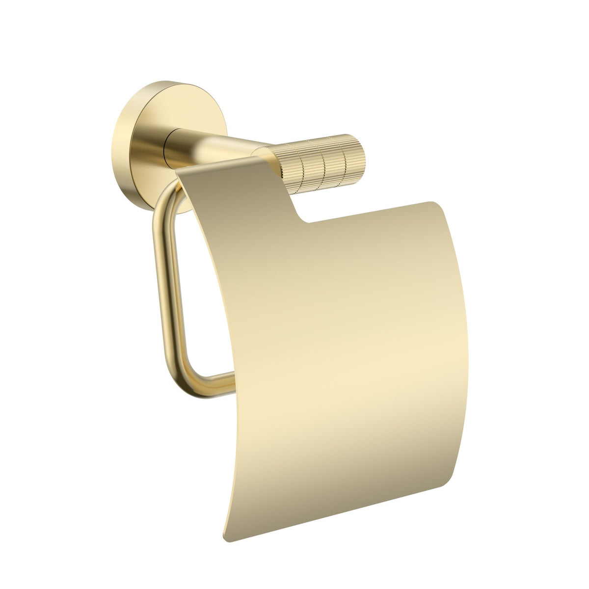 STRIA TOILETROLHOUDER MET KLEP - AFWERKING MET VERFIJNDE RIBBELSTRUCTUUR - GEBORSTELD GOUD (PVD)