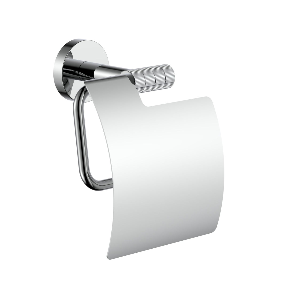 STRIA TOILETROLHOUDER MET KLEP - AFWERKING MET VERFIJNDE RIBBELSTRUCTUUR - CHROOM