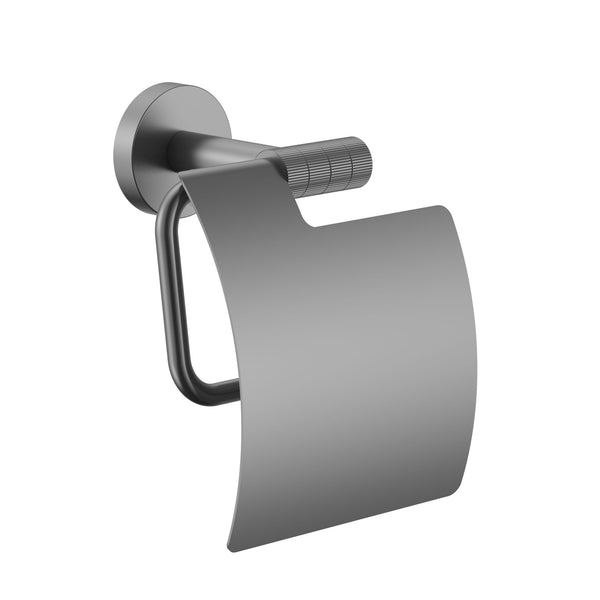 STRIA TOILETROLHOUDER MET KLEP - AFWERKING MET VERFIJNDE RIBBELSTRUCTUUR - GUNMETAL (PVD)
