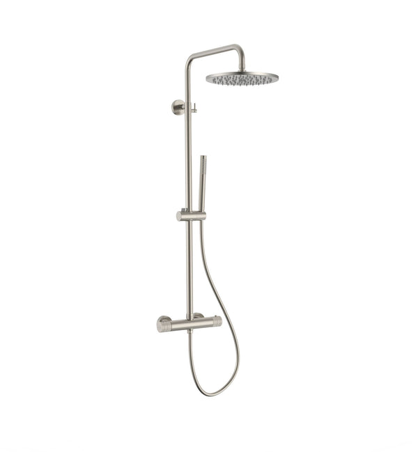 STRIA REGENDOUCHESET - THERMOSTATISCH - COOL TOUCH - HOOFDDOUCHE 30 CM - OPBOUW - KNOPPEN MET VERFIJNDE RIBBELSTRUCTUUR - BELGAQUA - GEBORSTELD RVS
